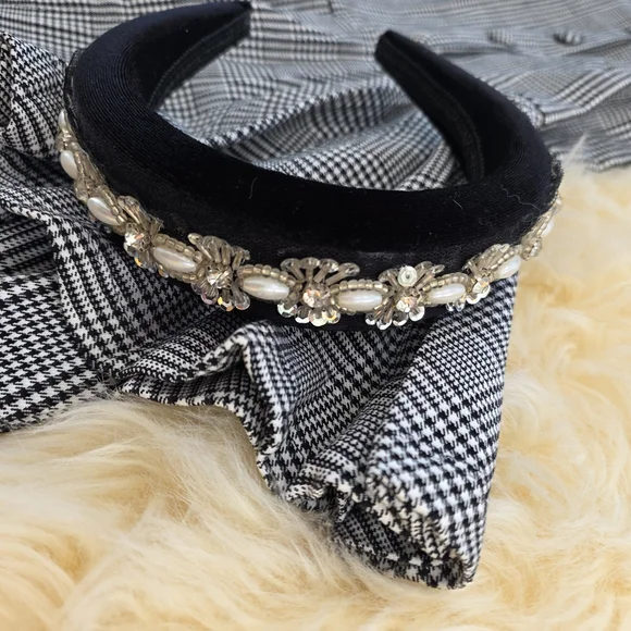 Unique Vintage I Love Lucy Size 4 Black and White Checkered Dress Headband - Picture 2 of 5